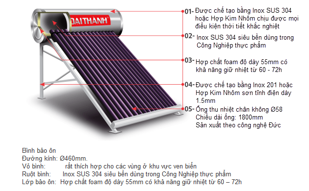 Máy nước nóng năng lượng mặt trời Tân Á Đại Thành 160 lít