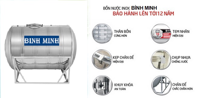 Bồn nước inox Bình Minh 4000 lít nằm ngang SUS 304 1 Bồn nước inox Bình Minh 4000 lít nằm ngang