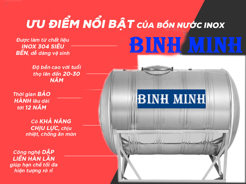 Bồn nước inox Bình Minh 4000 lít nằm ngang SUS 304 2 Bồn nước inox Bình Minh 4000 lít nằm ngang