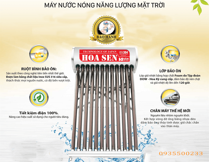 Máy nước nóng năng lượng mặt trời Hoa Sen 200 lít SUS 304 F58 1 Máy nước nóng năng lượng mặt trời Hoa Sen