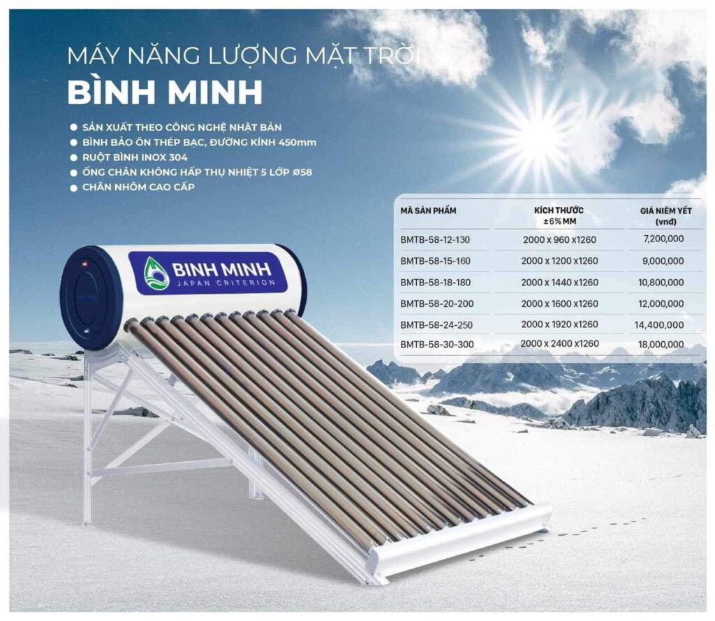 Máy nước nóng năng lượng mặt trời Bình Minh 180 lít Luxury