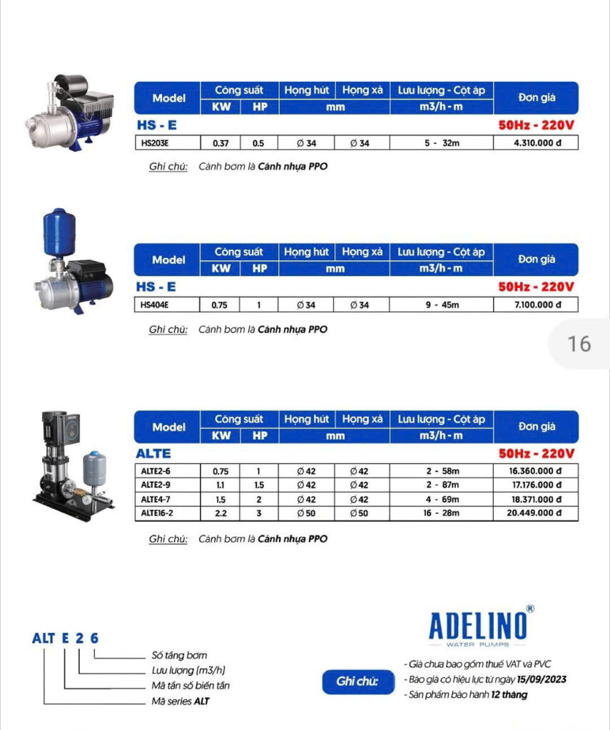 Máy bơm tăng áp biến tần ADELINO 370W HS203E