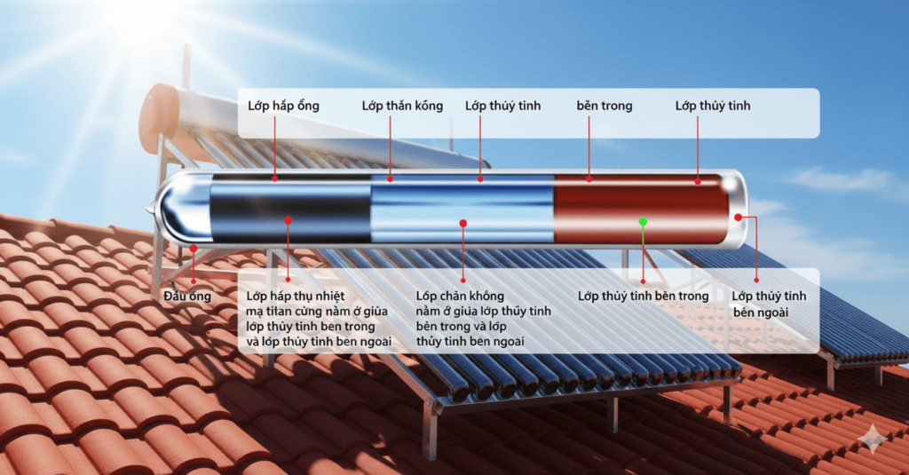Ống chân không thu nhiệt nước nóng năng lượng mặt trời