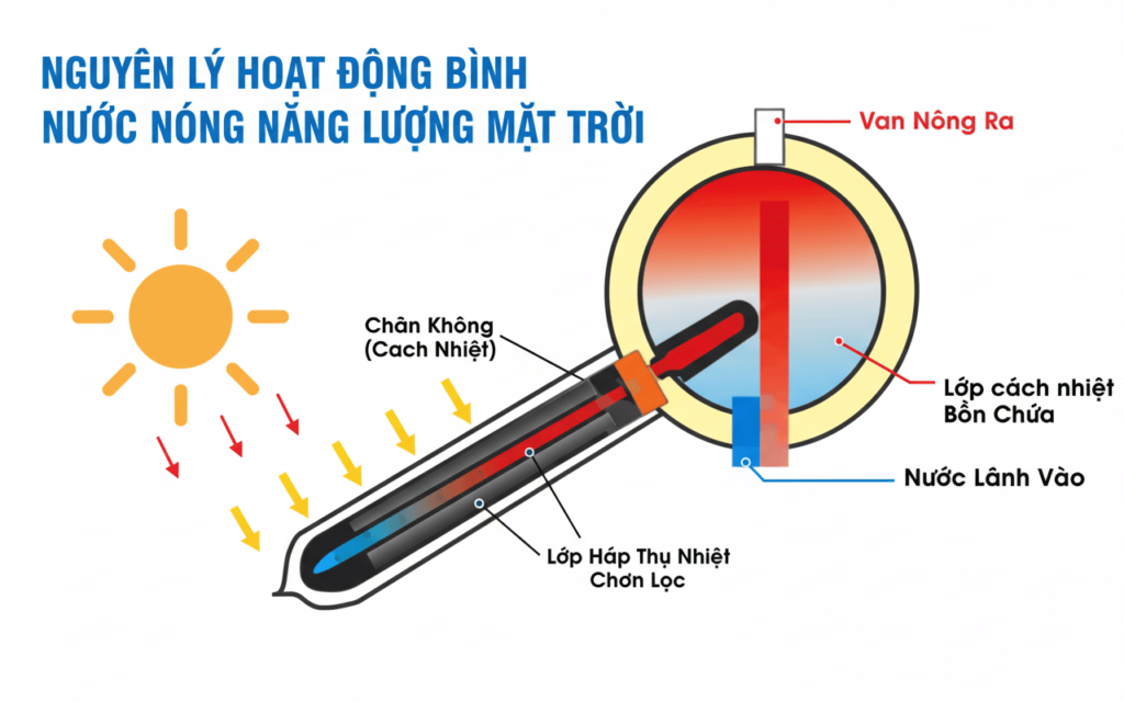 Ống chân không thu nhiệt nước nóng năng lượng mặt trời